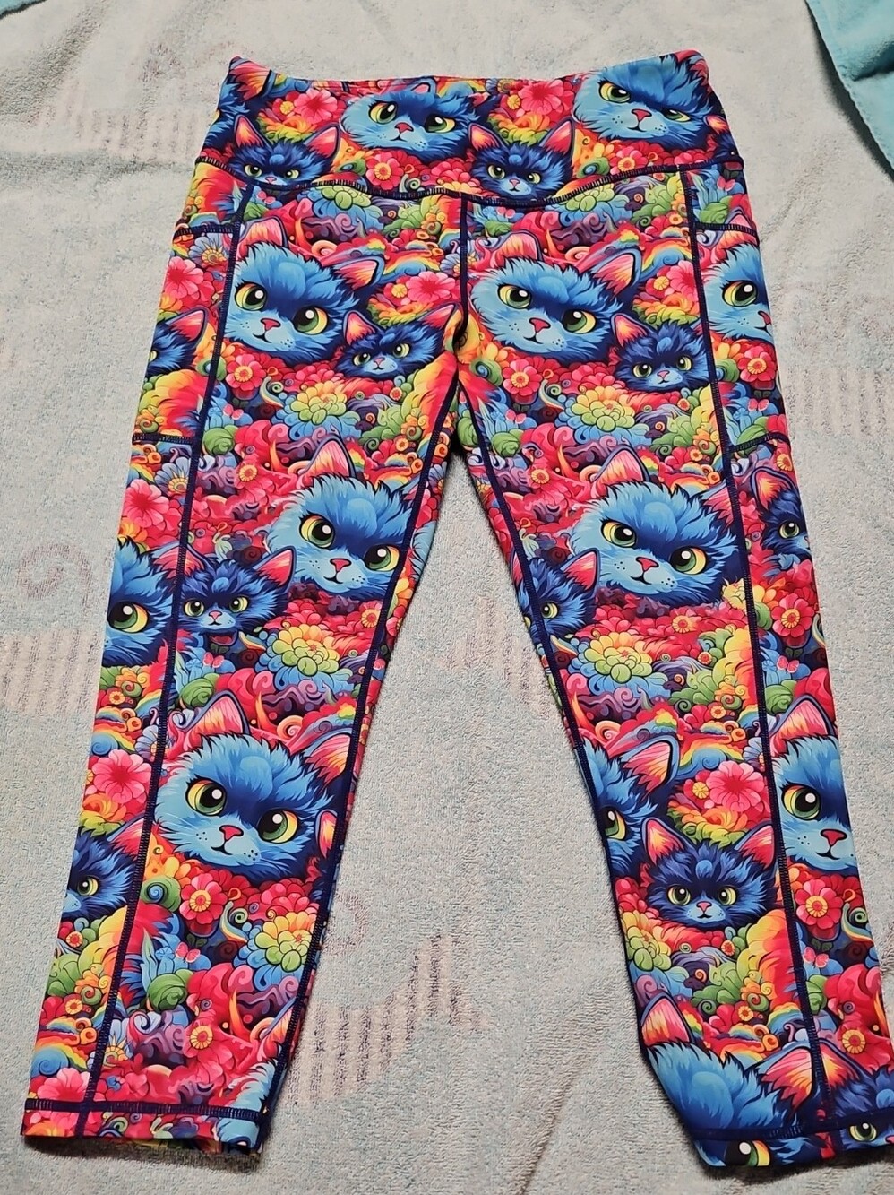 Constantly Varied Gear Bright Blue Cat & Rainbow Floral Leggings